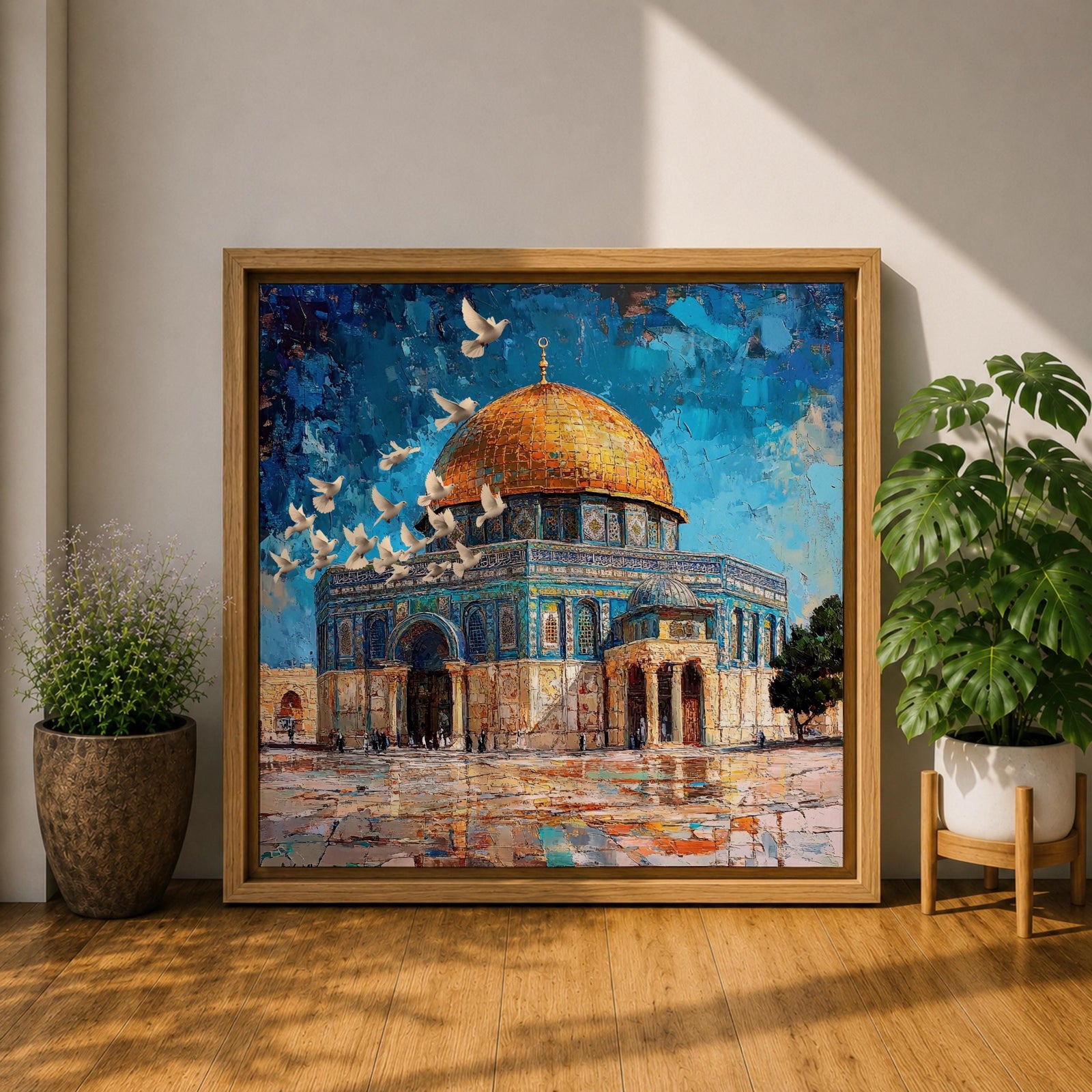 Dome of the Rock Wall Art Textured Framed Canvas Qubbat Sakhra Jerusalem Islamic Decor
