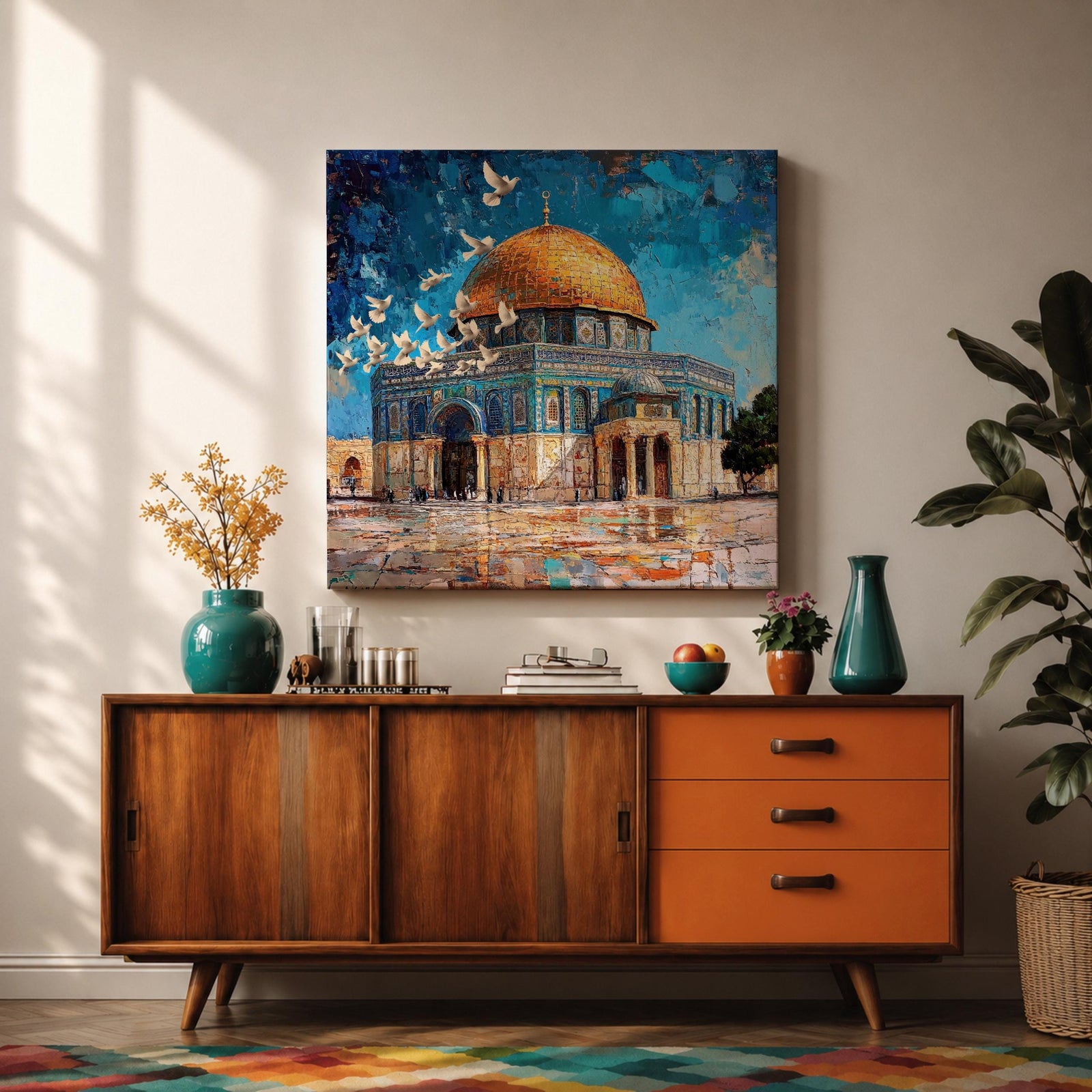 Dome of the Rock Wall Art Textured Framed Canvas Qubbat Sakhra Jerusalem Islamic Decor