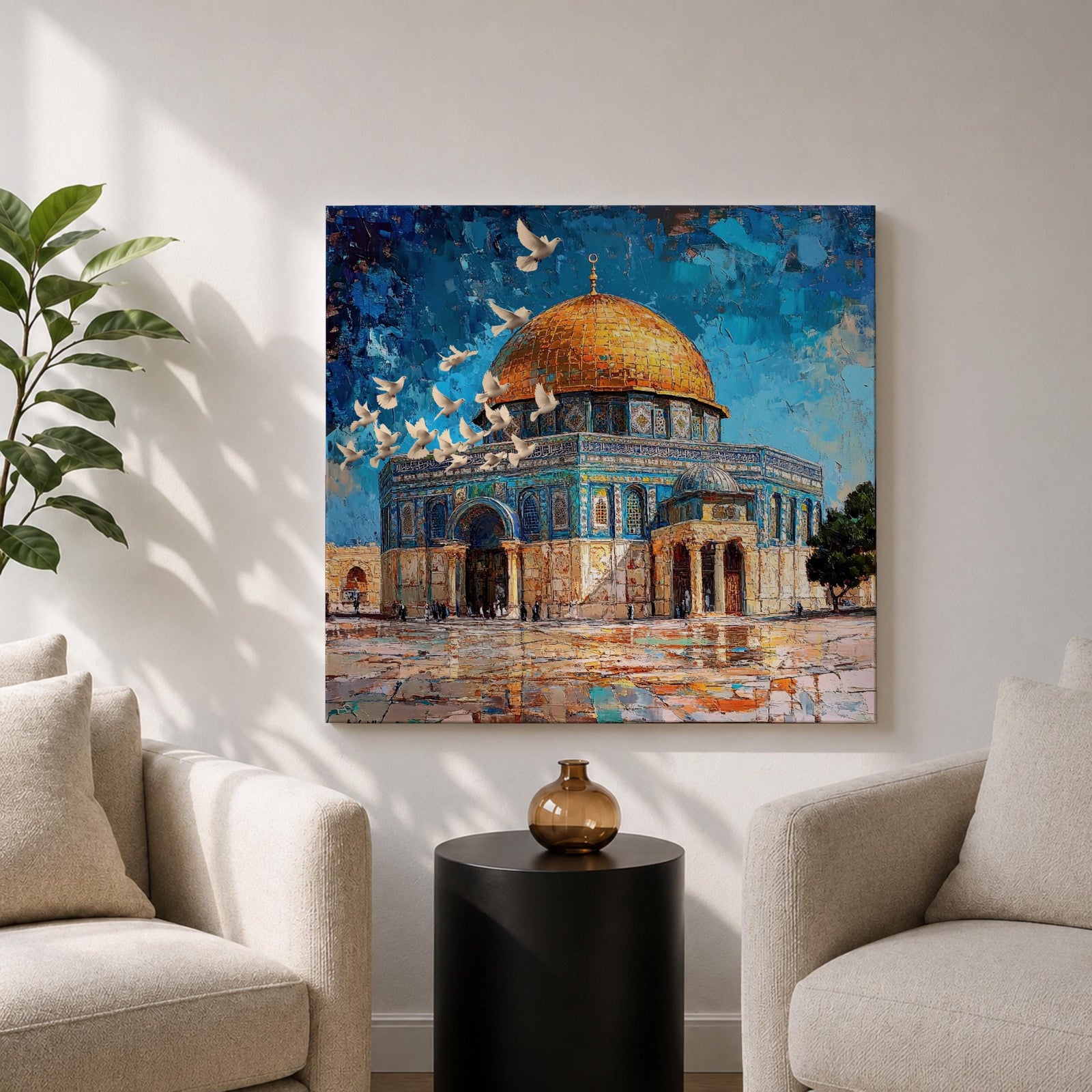 Dome of the Rock Wall Art Textured Framed Canvas Qubbat Sakhra Jerusalem Islamic Decor