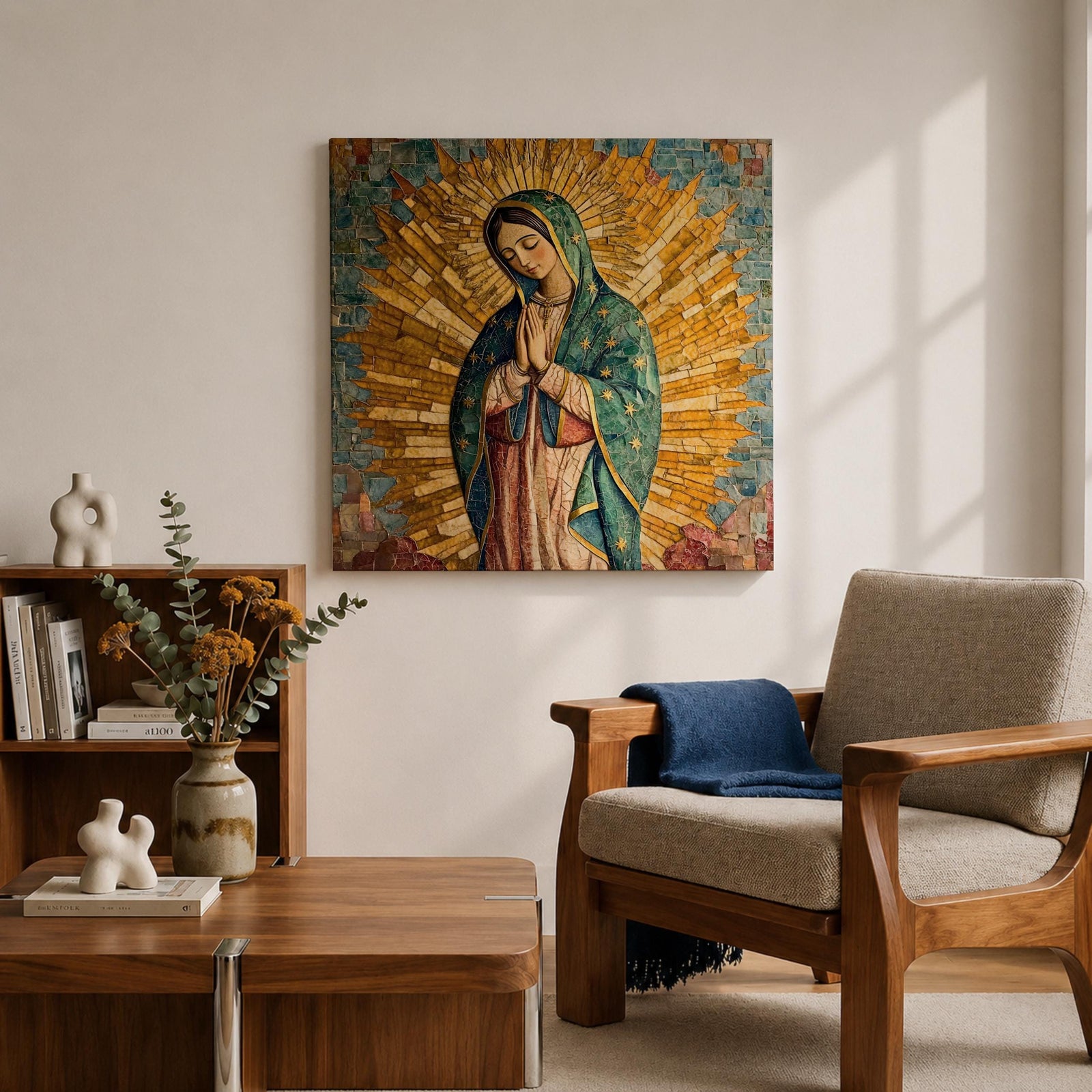 Our Lady of Guadalupe Wall Art La Guadalupana Framed Canvas Mosaic Mexican Catholic Decor