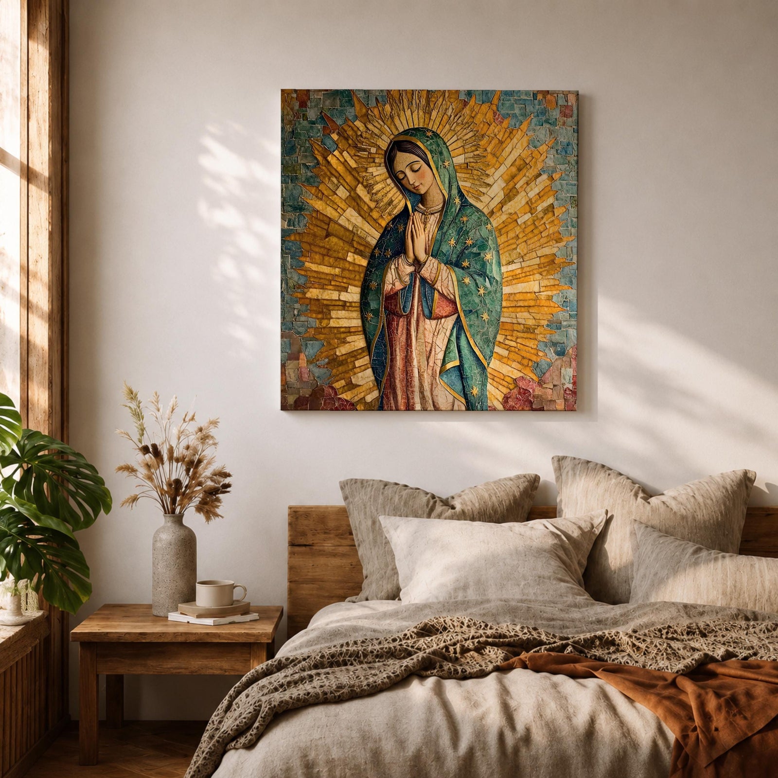 Our Lady of Guadalupe Wall Art La Guadalupana Framed Canvas Mosaic Mexican Catholic Decor