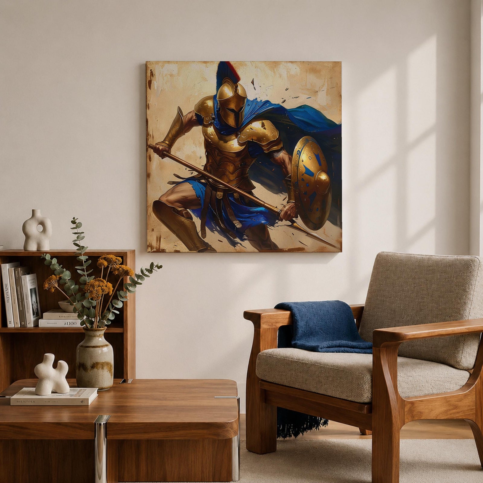 Spartan Warrior Wall Art Greek Soldier Framed Canvas Ancient Battle Mythology History Home Decor