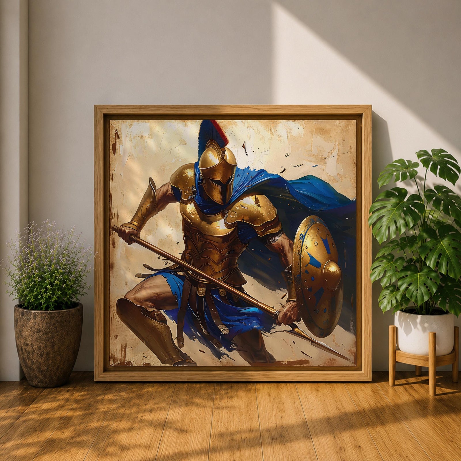 Spartan Warrior Wall Art Greek Soldier Framed Canvas Ancient Battle Mythology History Home Decor