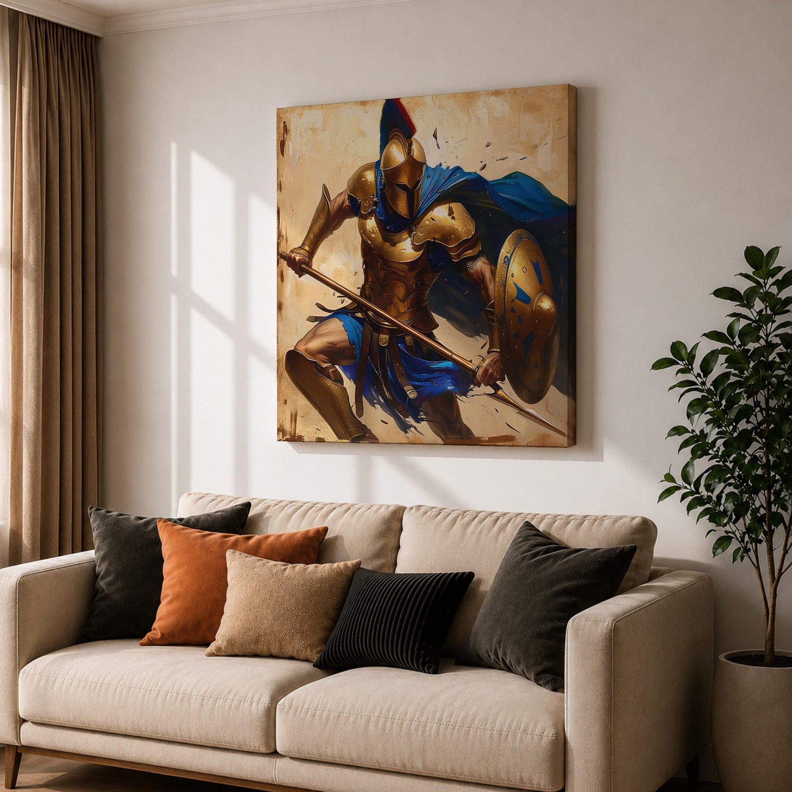 Spartan Warrior Wall Art Greek Soldier Framed Canvas Ancient Battle Mythology History Home Decor