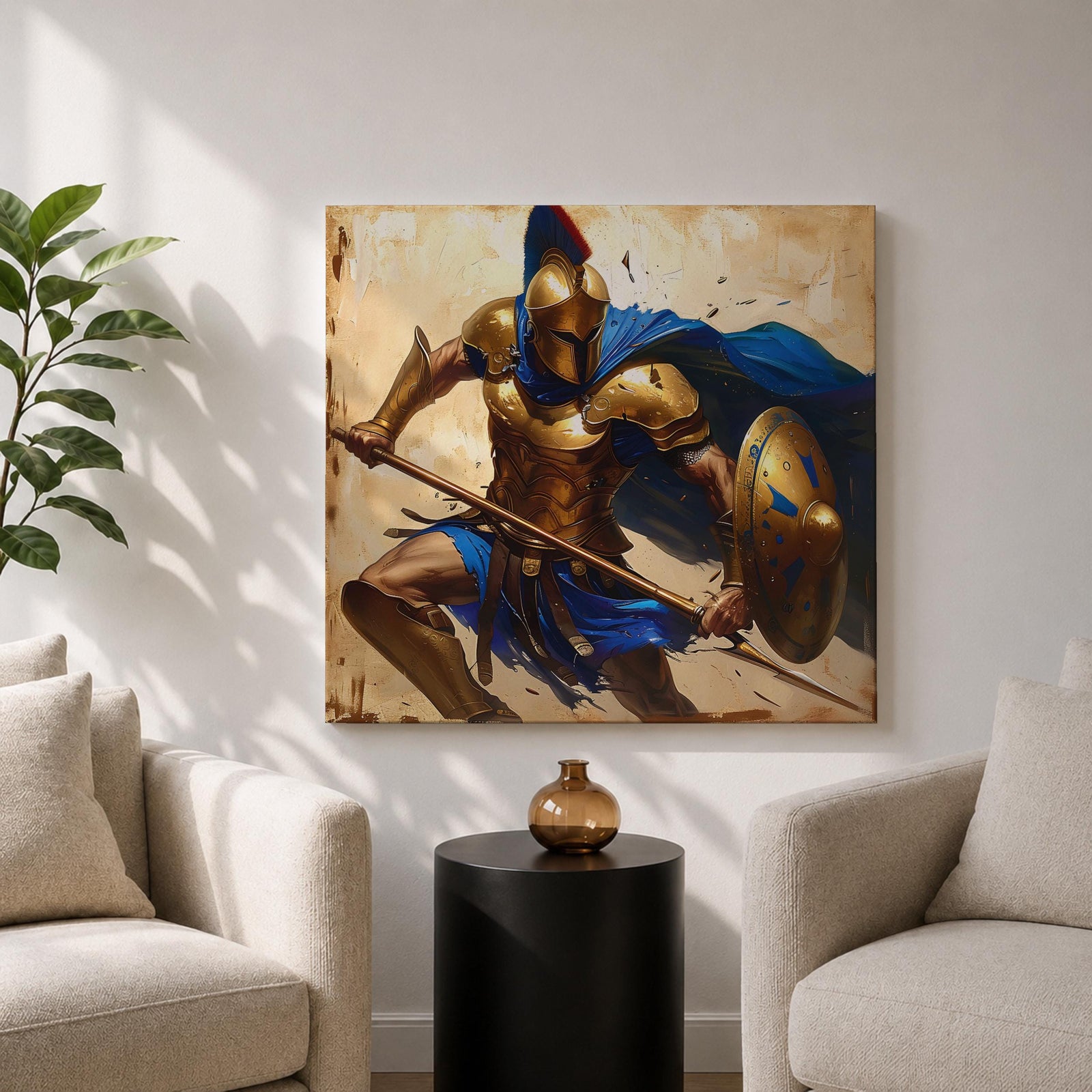 Spartan Warrior Wall Art Greek Soldier Framed Canvas Ancient Battle Mythology History Home Decor