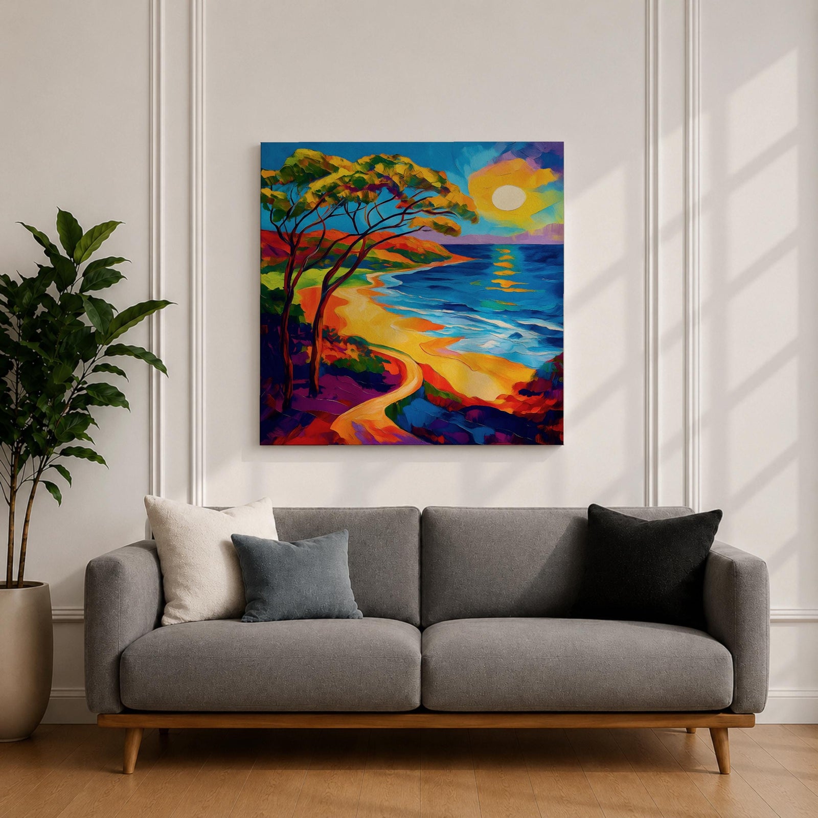 Coastal Pathway Wall Art Beach Trail Framed Canvas Ocean Sunset Abstract Landscape Bedroom Decor