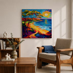 Coastal Pathway Wall Art Beach Trail Framed Canvas Ocean Sunset Abstract Landscape Bedroom Decor