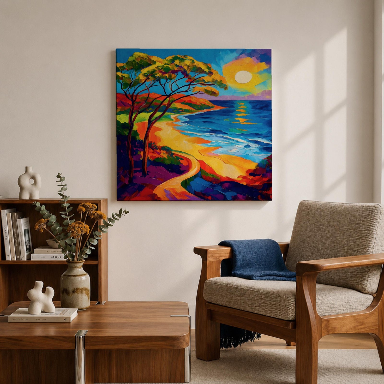Coastal Pathway Wall Art Beach Trail Framed Canvas Ocean Sunset Abstract Landscape Bedroom Decor