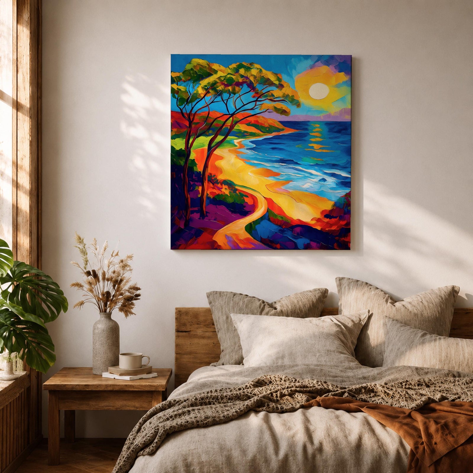 Coastal Pathway Wall Art Beach Trail Framed Canvas Ocean Sunset Abstract Landscape Bedroom Decor