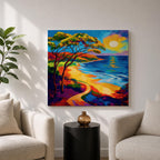 Coastal Pathway Wall Art Beach Trail Framed Canvas Ocean Sunset Abstract Landscape Bedroom Decor