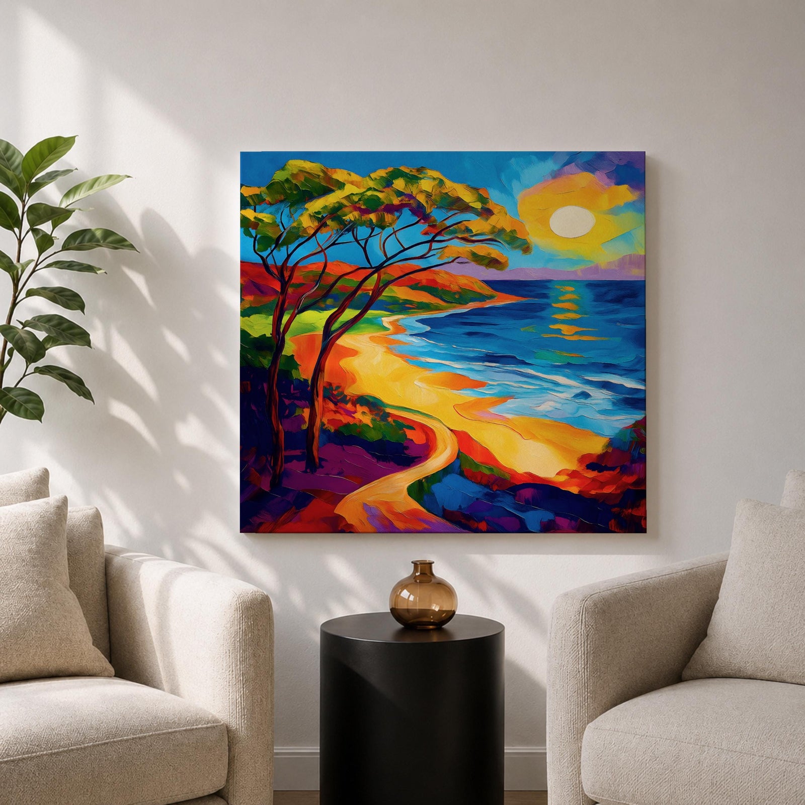 Coastal Pathway Wall Art Beach Trail Framed Canvas Ocean Sunset Abstract Landscape Bedroom Decor