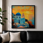 Santorini Wall Art Greek Island Framed Canvas Mediterranean Coastal Landscape Sunset Living Room Decor