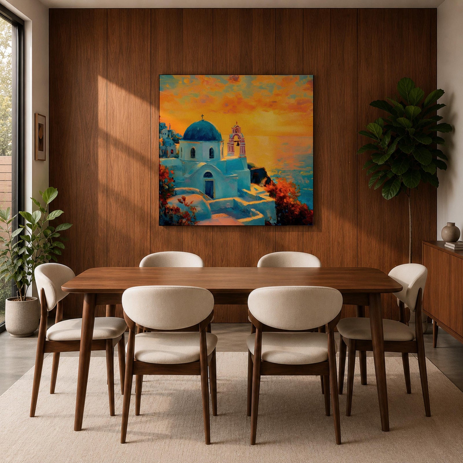 Santorini Wall Art Greek Island Framed Canvas Mediterranean Coastal Landscape Sunset Living Room Decor
