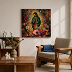 Our Lady of Guadalupe Wall Art Virgencita Framed Canvas Floral Catholic Home Decor