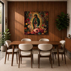 Our Lady of Guadalupe Wall Art Virgencita Framed Canvas Floral Catholic Home Decor