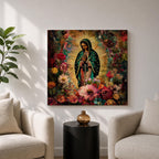Our Lady of Guadalupe Wall Art Virgencita Framed Canvas Floral Catholic Home Decor