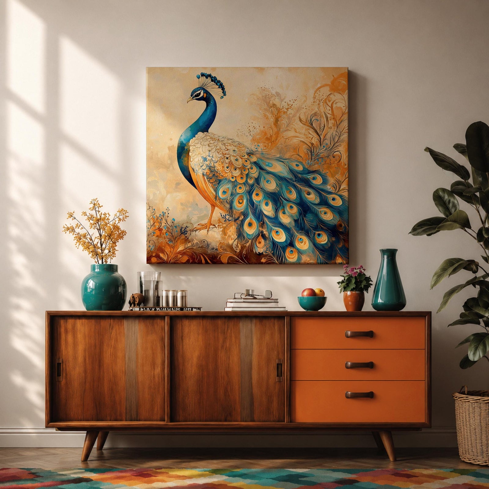 Peacock Wall Art Exotic Bird Framed Canvas Boho Animal Nature Living Room Home Decor