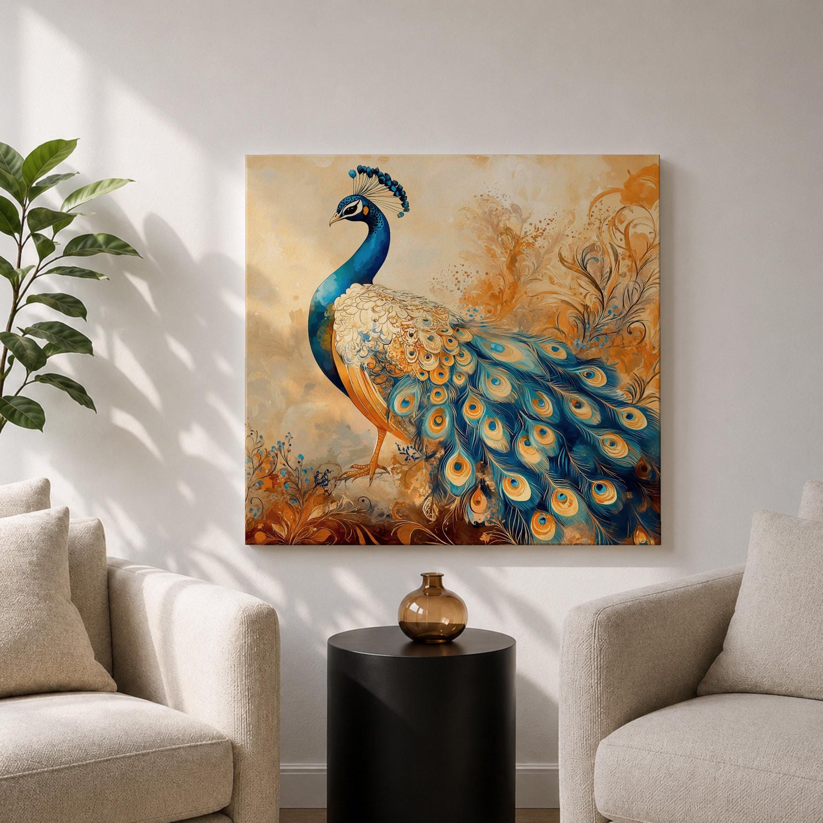 Peacock Wall Art Exotic Bird Framed Canvas Boho Animal Nature Living Room Home Decor