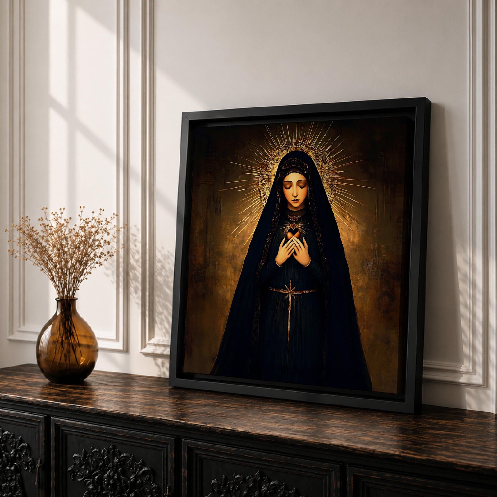 Our Lady of Sorrows Wall Art Mater Dolorosa Framed Canvas Vintage Catholic Home Decor