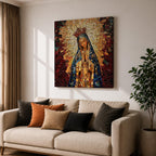 Our Lady of Guadalupe Wall Art Blessed Mother Framed Canvas Mosaic Catholic Home Decor