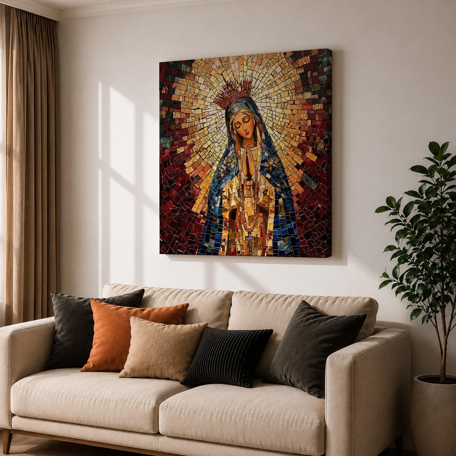 Our Lady of Guadalupe Wall Art Blessed Mother Framed Canvas Mosaic Catholic Home Decor