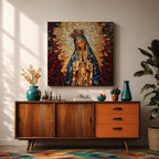 Our Lady of Guadalupe Wall Art Blessed Mother Framed Canvas Mosaic Catholic Home Decor