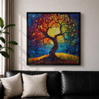 Tree of Life Wall Art Sacred Tree Framed Canvas Stained Glass Nature Home Decor