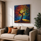Tree of Life Wall Art Sacred Tree Framed Canvas Stained Glass Nature Home Decor