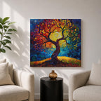 Tree of Life Wall Art Sacred Tree Framed Canvas Stained Glass Nature Home Decor