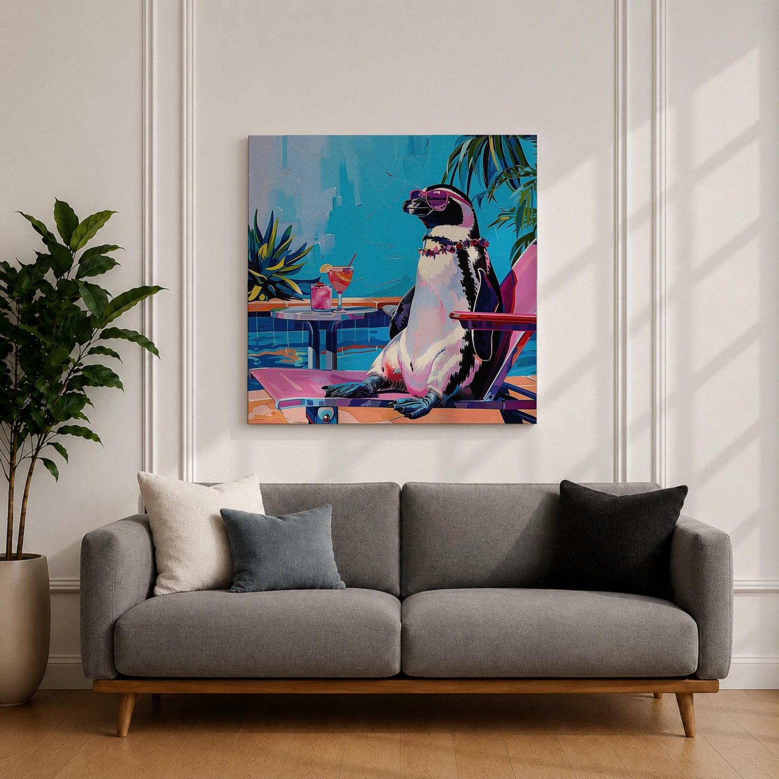 Penguin Animal Wall Art Poolside Sunglasses Bird Modern Pop Gift Living Room Home Decor