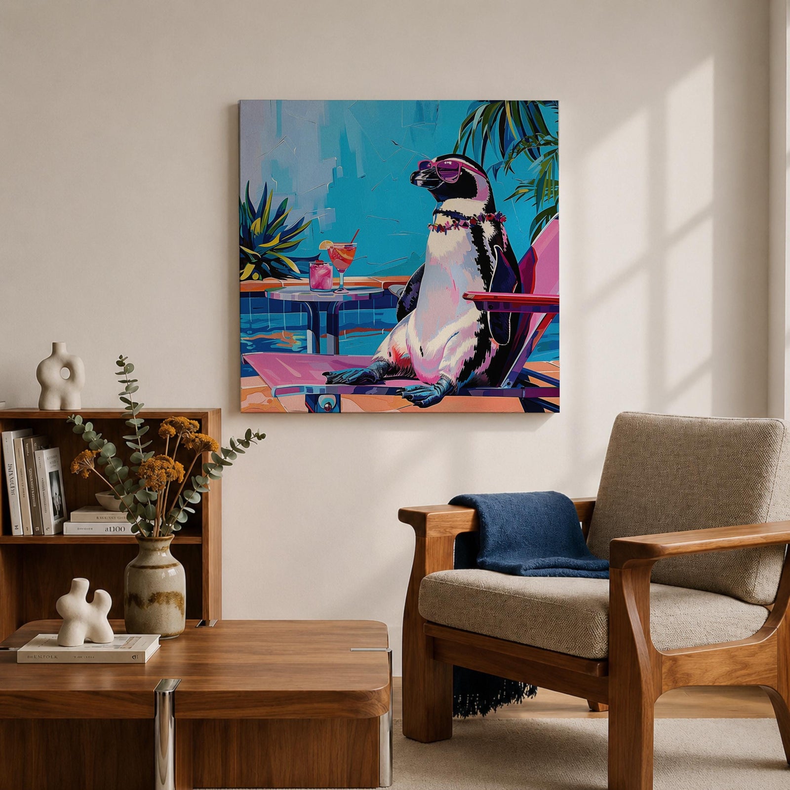 Penguin Animal Wall Art Poolside Sunglasses Bird Modern Pop Gift Living Room Home Decor