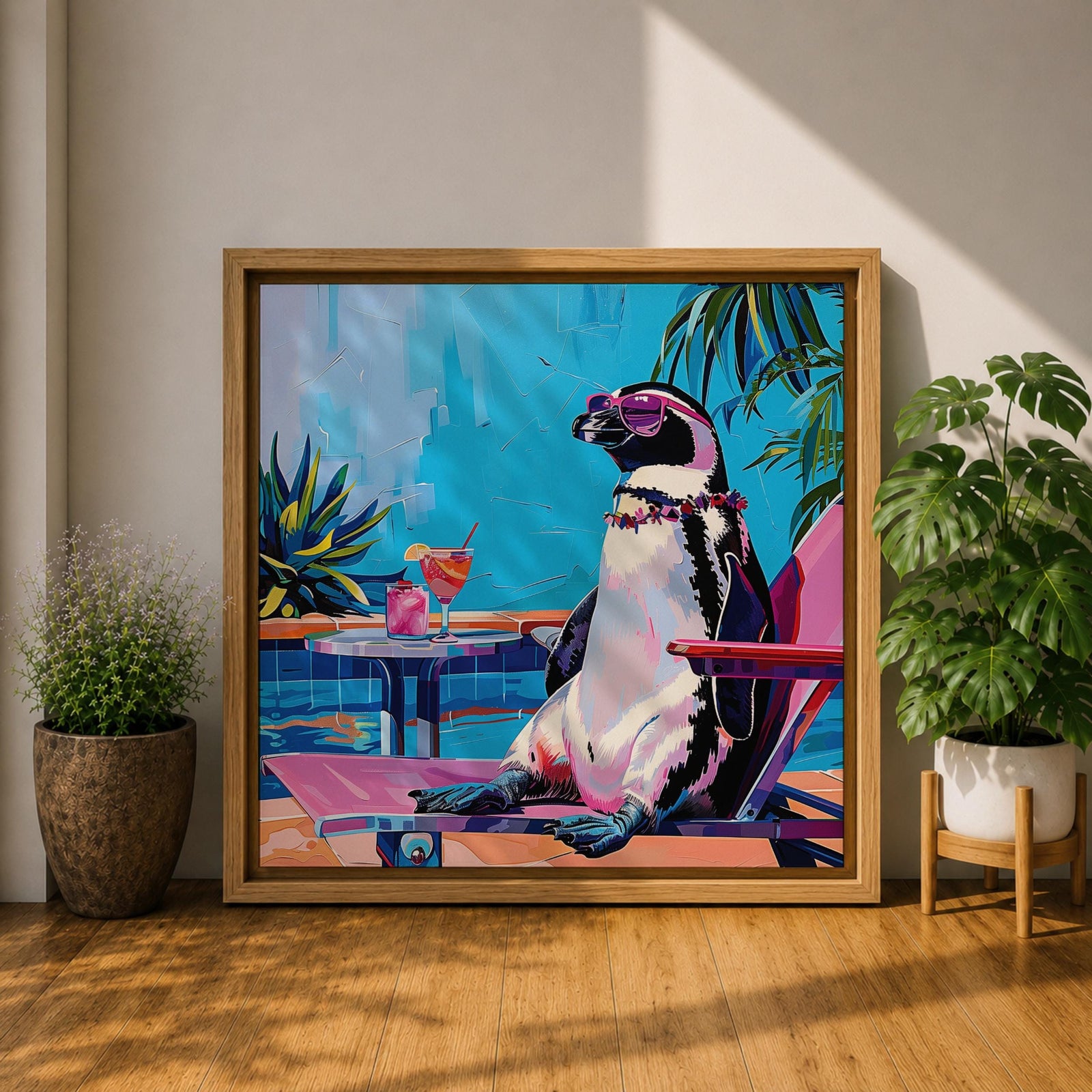 Penguin Animal Wall Art Poolside Sunglasses Bird Modern Pop Gift Living Room Home Decor