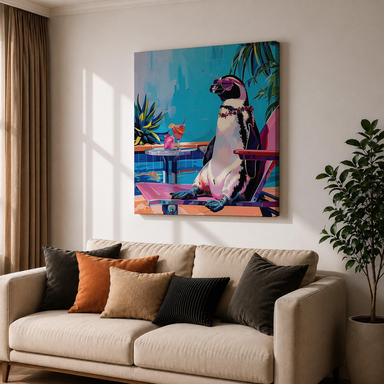 Penguin Animal Wall Art Poolside Sunglasses Bird Modern Pop Gift Living Room Home Decor