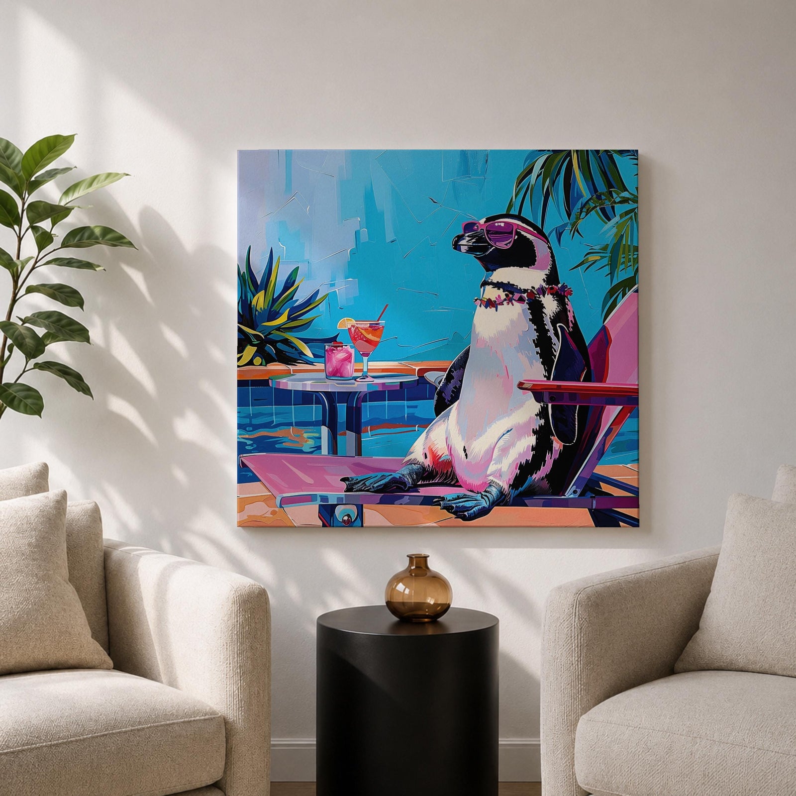 Penguin Animal Wall Art Poolside Sunglasses Bird Modern Pop Gift Living Room Home Decor
