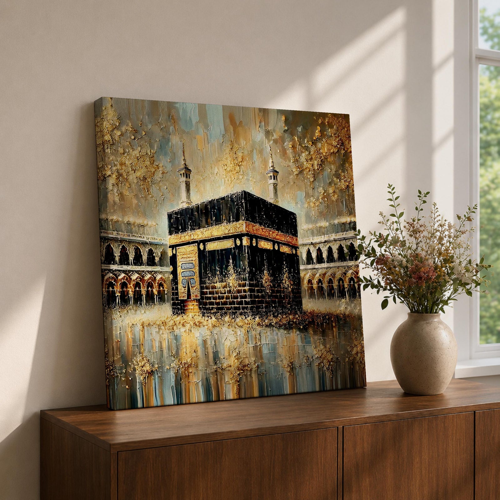Kaaba Wall Art Oil Painting Framed Canvas Baitullah Vintage Islamic Mecca Home Decor