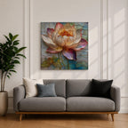 Lotus Wall Art Water Lily Framed Canvas Stained Glass Botanical Boho Home Decor