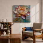 Lotus Wall Art Water Lily Framed Canvas Stained Glass Botanical Boho Home Decor