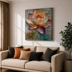 Lotus Wall Art Water Lily Framed Canvas Stained Glass Botanical Boho Home Decor