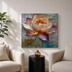 Lotus Wall Art Water Lily Framed Canvas Stained Glass Botanical Boho Home Decor