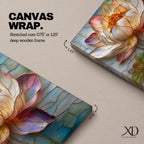 Lotus Wall Art Water Lily Framed Canvas Stained Glass Botanical Boho Home Decor