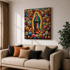 Our Lady of Guadalupe Wall Art Queen of Heaven Framed Canvas Floral Catholic Decor