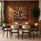 Our Lady of Guadalupe Wall Art Queen of Heaven Framed Canvas Floral Catholic Decor