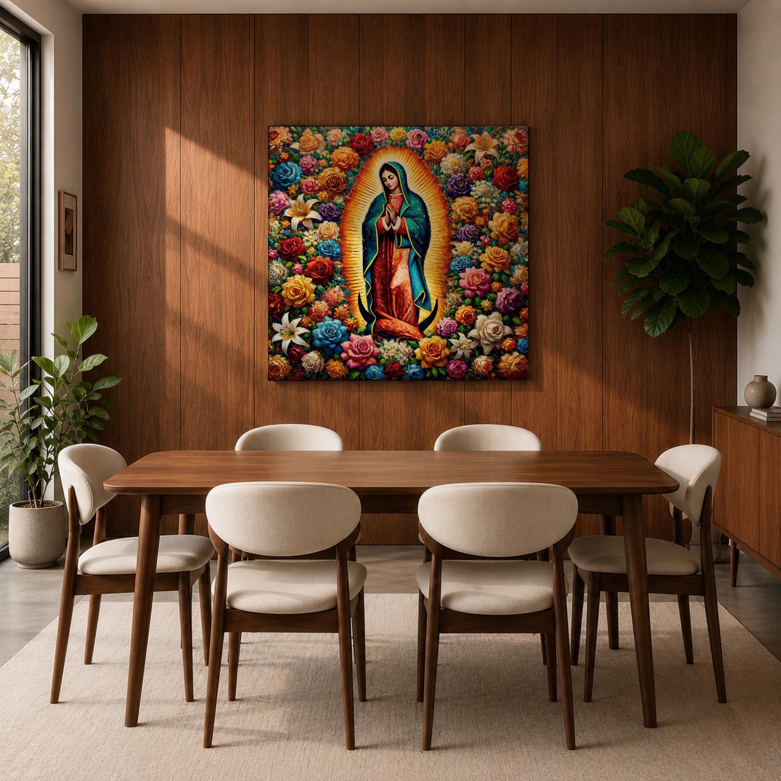 Our Lady of Guadalupe Wall Art Queen of Heaven Framed Canvas Floral Catholic Decor