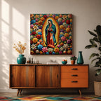 Our Lady of Guadalupe Wall Art Queen of Heaven Framed Canvas Floral Catholic Decor