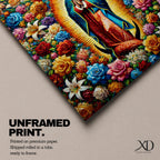 Our Lady of Guadalupe Wall Art Queen of Heaven Framed Canvas Floral Catholic Decor
