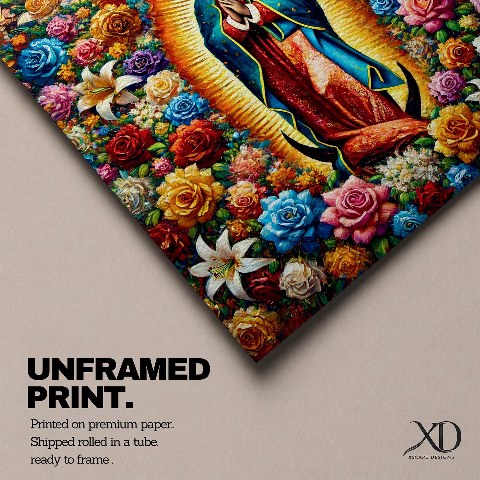 Our Lady of Guadalupe Wall Art Queen of Heaven Framed Canvas Floral Catholic Decor