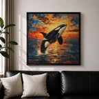 Orca Wall Art Whale Framed Canvas Ocean Wildlife Marine Impasto Coastal Home Decor