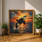 Orca Wall Art Whale Framed Canvas Ocean Wildlife Marine Impasto Coastal Home Decor