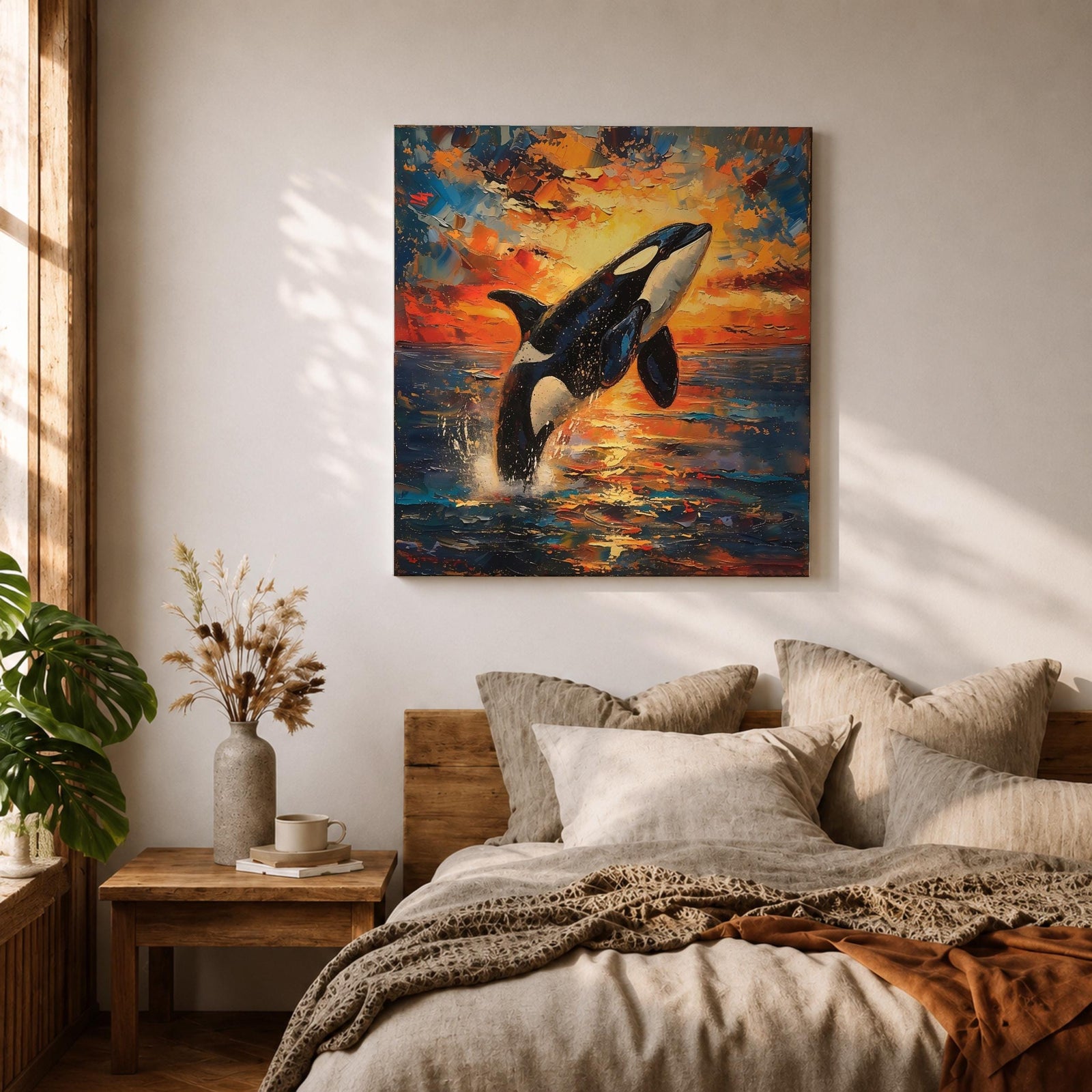 Orca Wall Art Whale Framed Canvas Ocean Wildlife Marine Impasto Coastal Home Decor