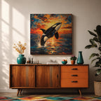 Orca Wall Art Whale Framed Canvas Ocean Wildlife Marine Impasto Coastal Home Decor